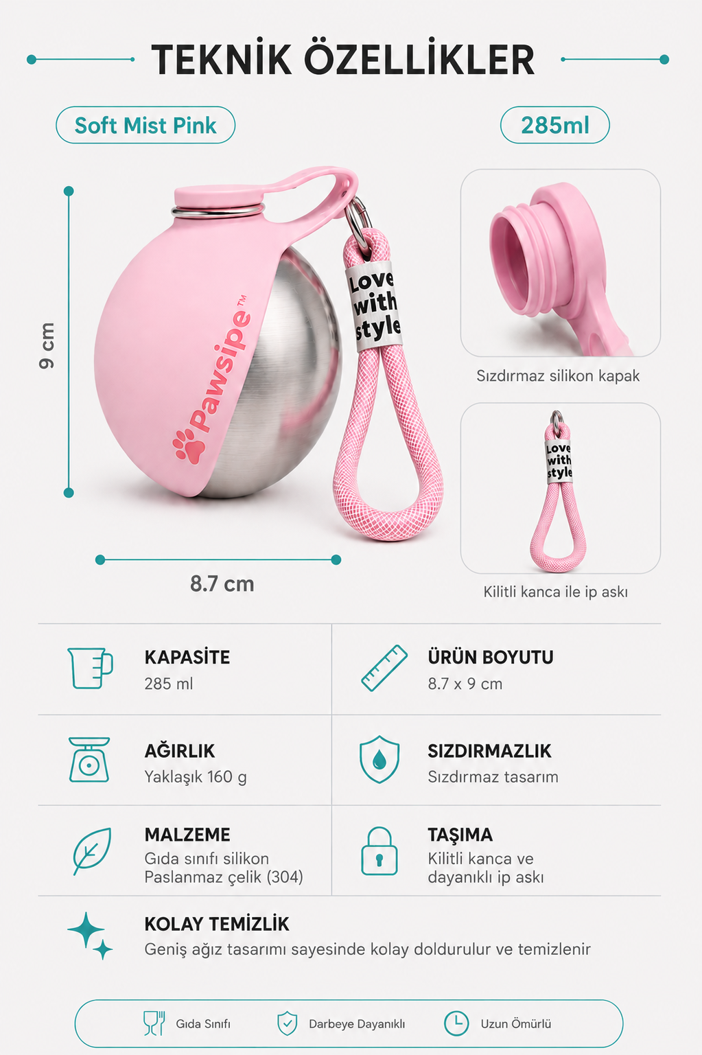 PawSipe™ Çelik Köpek Yürüyüş Matarası