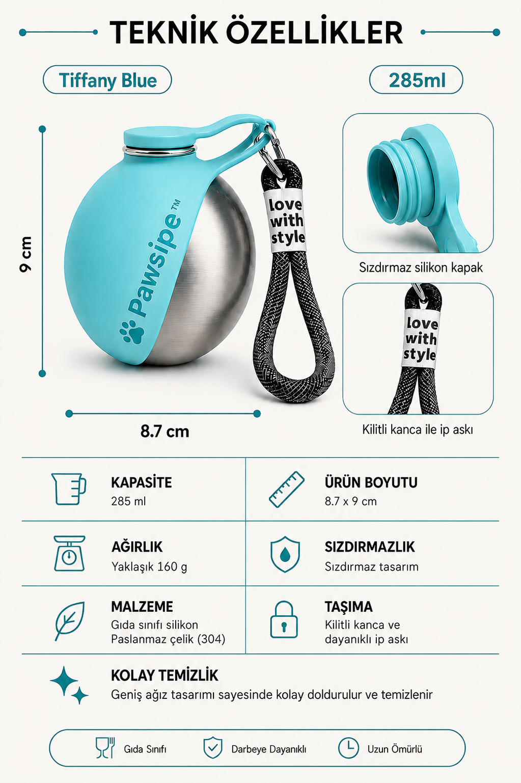PawSipe™ Çelik Köpek Yürüyüş Matarası