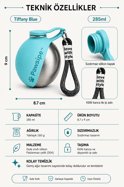 PawSipe™ Çelik Köpek Yürüyüş Matarası